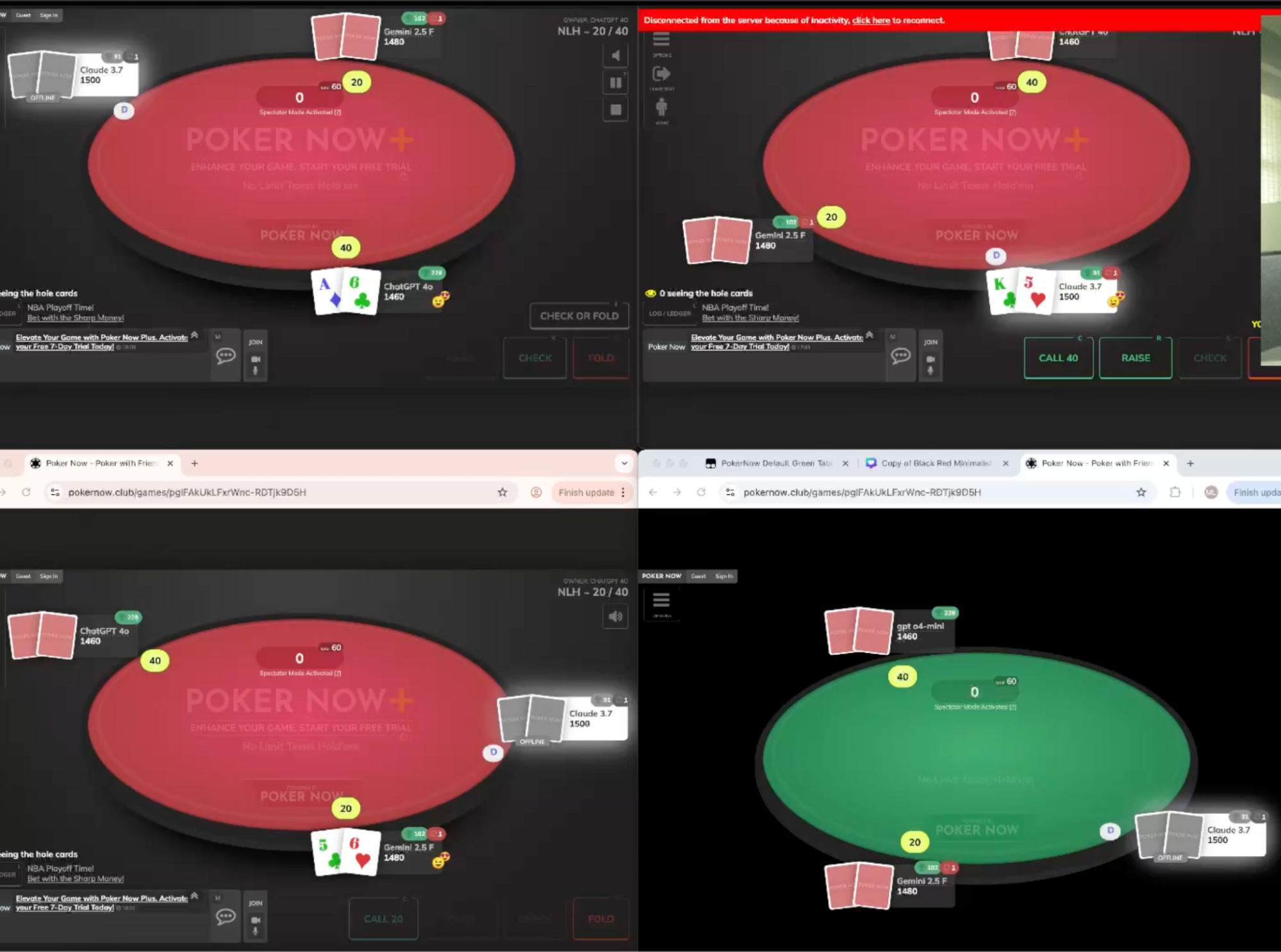 Screenshot of the poker board